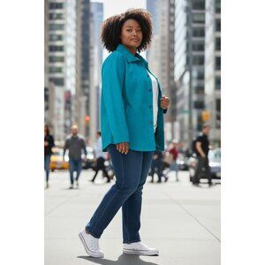 NEW Studio Works Button Up Blazer Jacket Womens 10 Blue Pockets Lined Collared